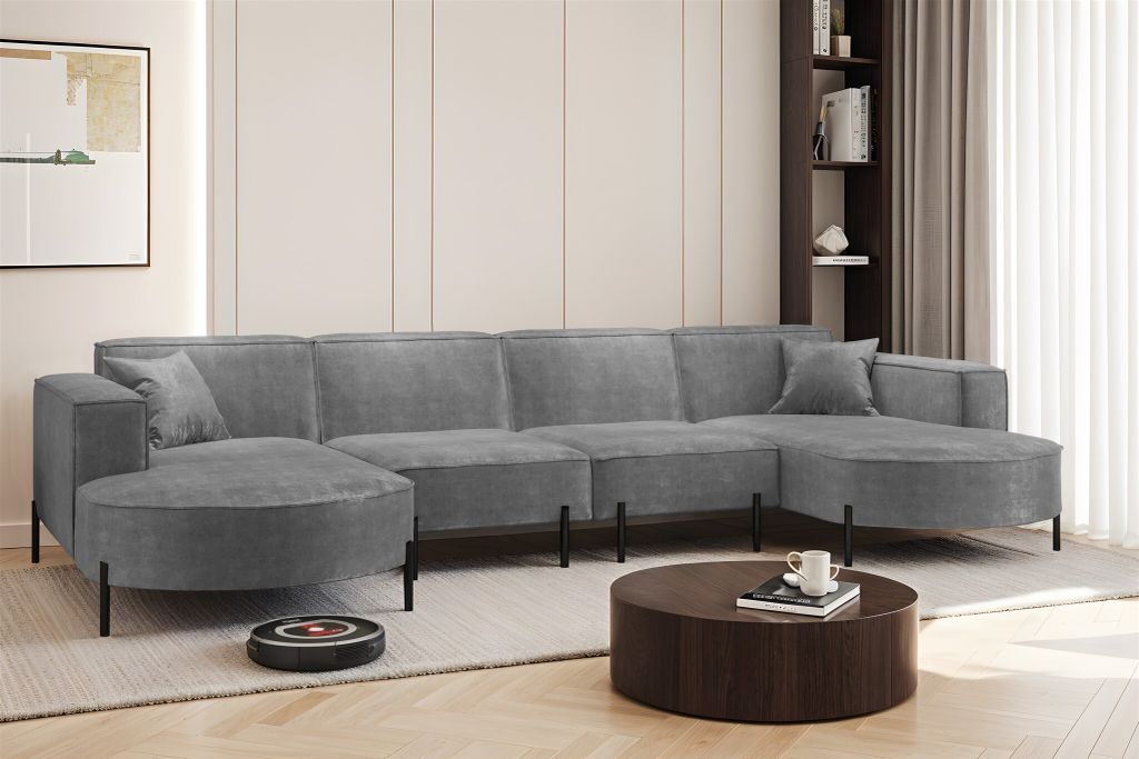 Wohnlandschaft U-Form Sofa VALENCIA XL in Stoff Noel Grau