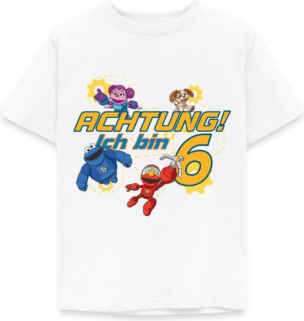 Spreadshirt Mecha Builders Team Achtung Ich Bin 6 Jahre Alt Kinderkunst Kinder T-Shirt, 122/128 (7-8 Jahre), Weiß