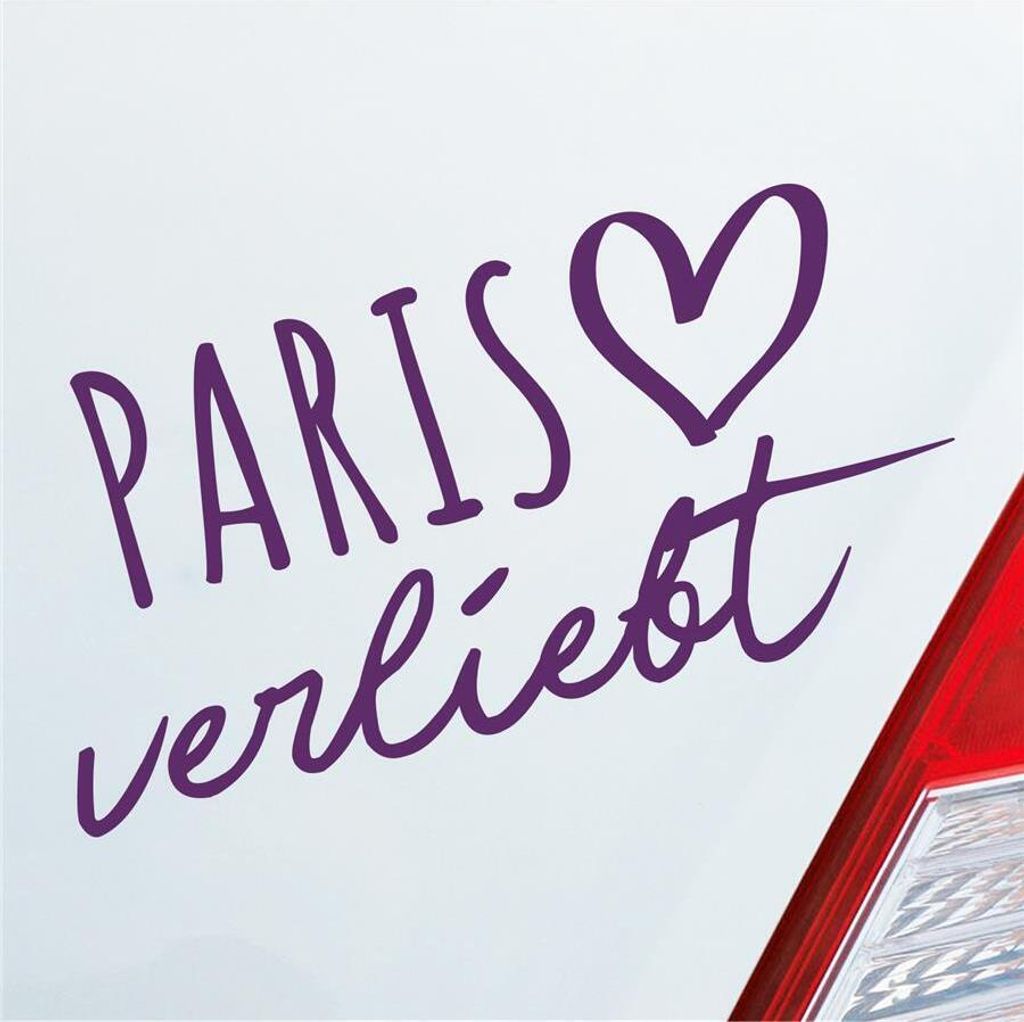 Auto Aufkleber Paris verliebt Herz Stadt Heimat Liebe Car 19x10 cm Lila Sticker Heckscheibenaufkleber