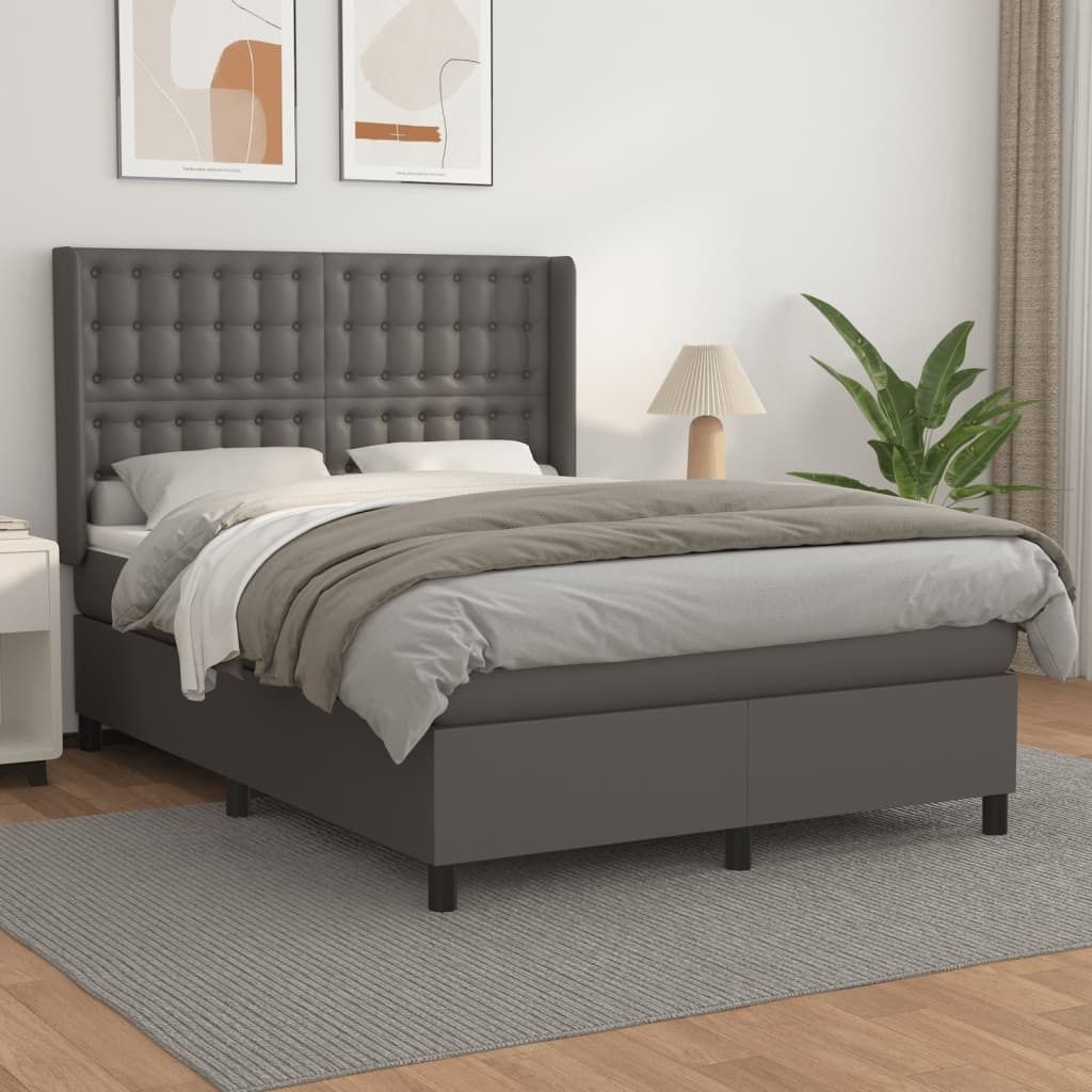Möbel Boxspringbett mit Matratze Grau 140x200 cm Kunstleder - Klassische Betten 3132505