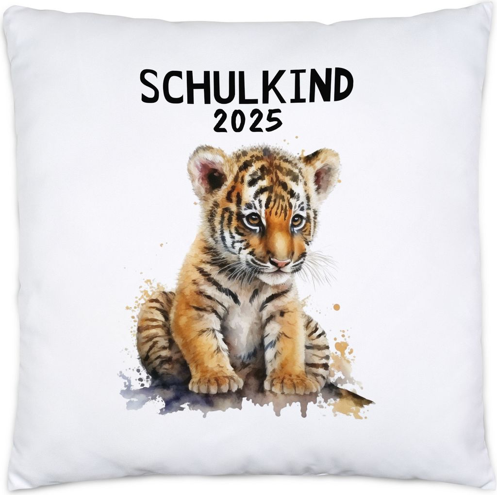 Schulkind 2025 Tiger Kissen Inkl. Füllung 1. Schultag Nichte Neffe Patenkind Schulanfang Schuleinführung