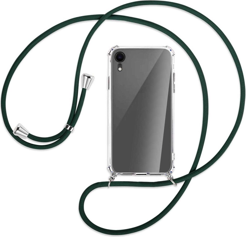 Handykette Backcover-Schutzhülle mit Band (Metall silberfarben) für Apple iPhone XR - dunkelgrün