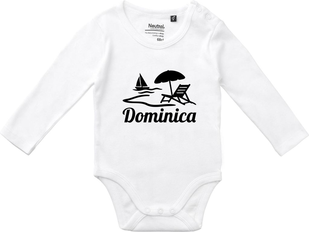 Huuraa Baby Body Dominica Inselmotiv Karibik 80 White Baumwolle Fairtrade Langarmbody Geschenkidee