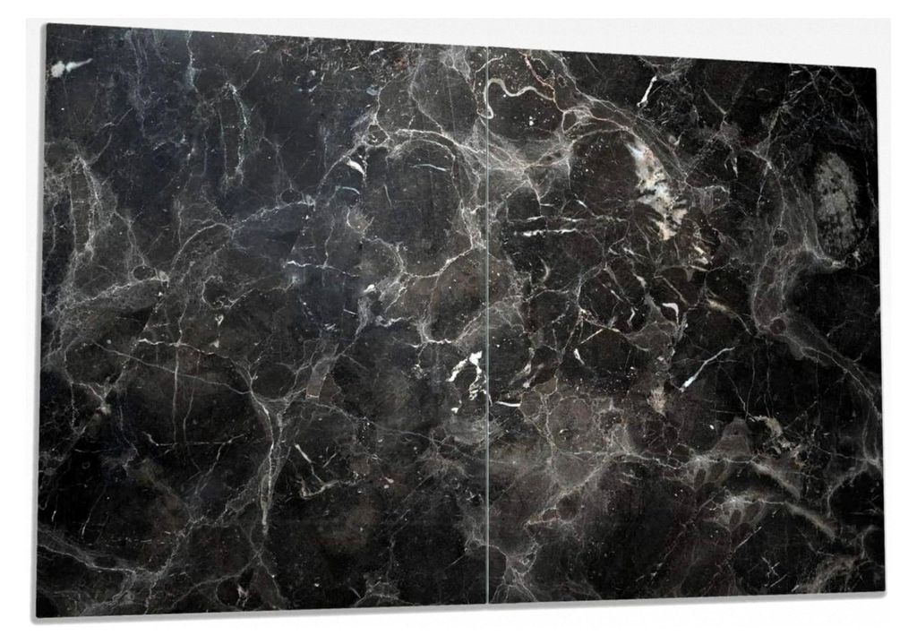 Herdabdeckplatte/Spritzschutz aus Glas, 2-teilig, 80x52cm, für Glaskeramik- und Induktionsherde, in schwarzer Marmor-Optik
