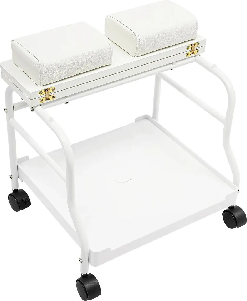 Repose-pieds pédicure blanc avec structure métallique stable M-201