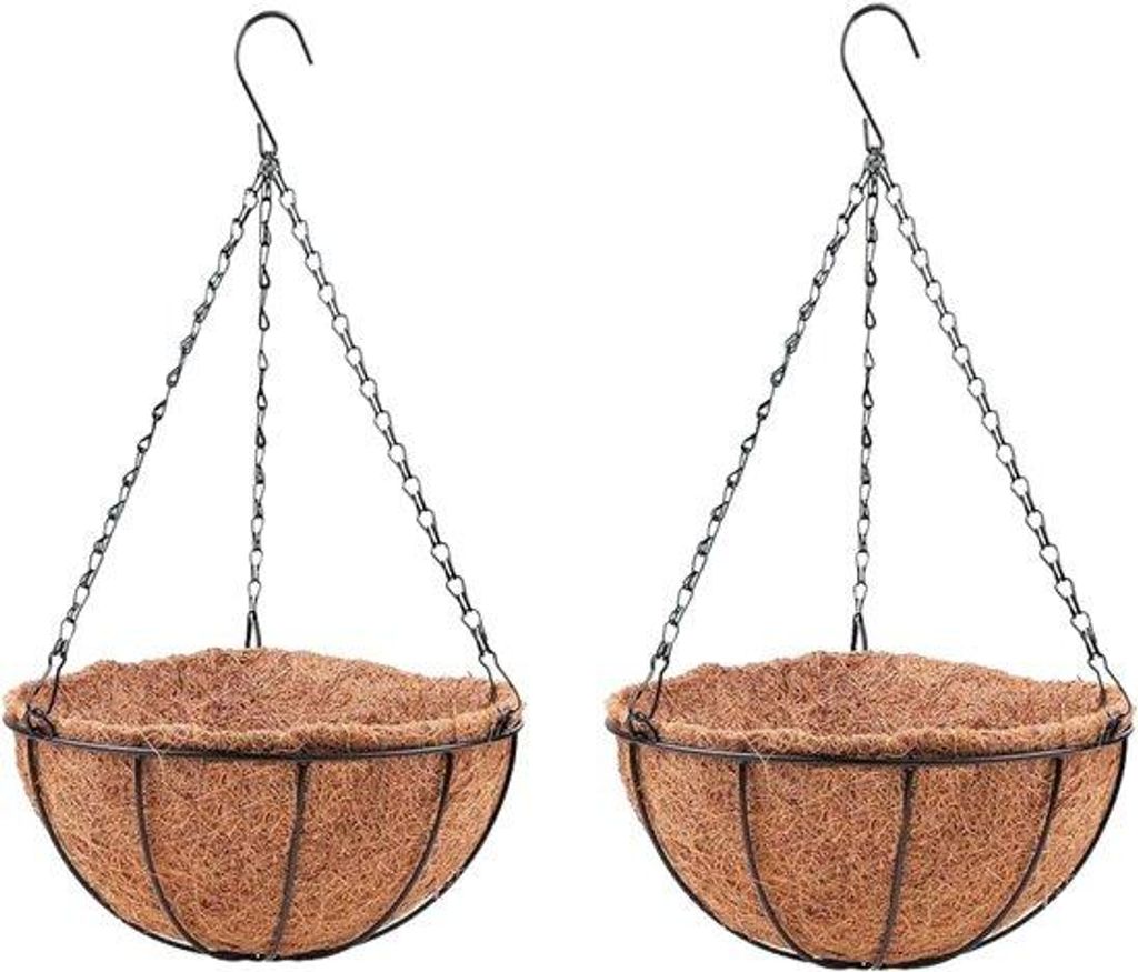 2 Stück Hängende Blumenvasen, mit Kokosfuß, Metallhänge mit Kette und Haken, runde Blumenvasen für Balkon, Garten, Terrasse und Veranda Dekora...