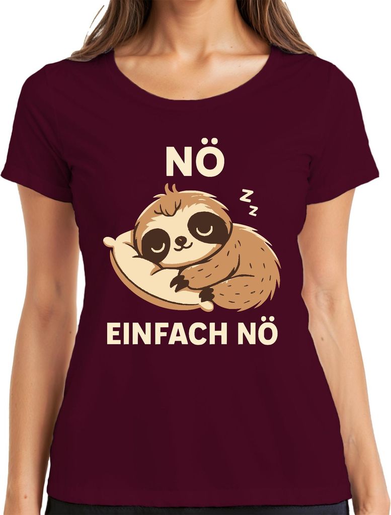 Faultier Schlafend NÖ EINFACH NÖ Süß Faul Geschenk Lustig Kinder Damen T-Shirt, Burgundy, S