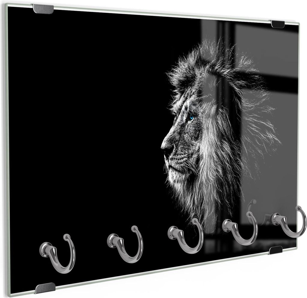 DEQORI Schlüsselbrett Glas 30x20 cm 'König der Tiere im Profil' Schlüssel Halter Haken