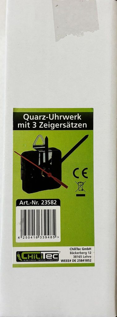 Quarz-Uhrwerk mit 32mm Schaft 3 Zeigersätzen aus Kunststoff Produktbild 