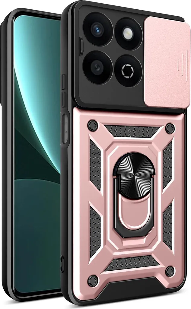 Custodia per Honor 200 Smart, custodia in silicone TPU Bumper con supporto ad anello, protezione per fotocamera rosa