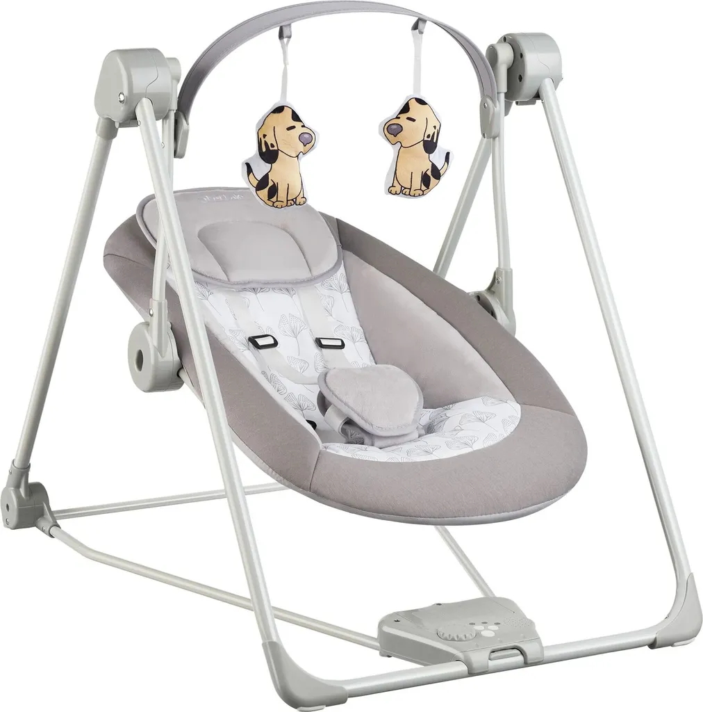 Balancelle bébé DOGS pliable gris clair avec 5 vitesses et minuterie