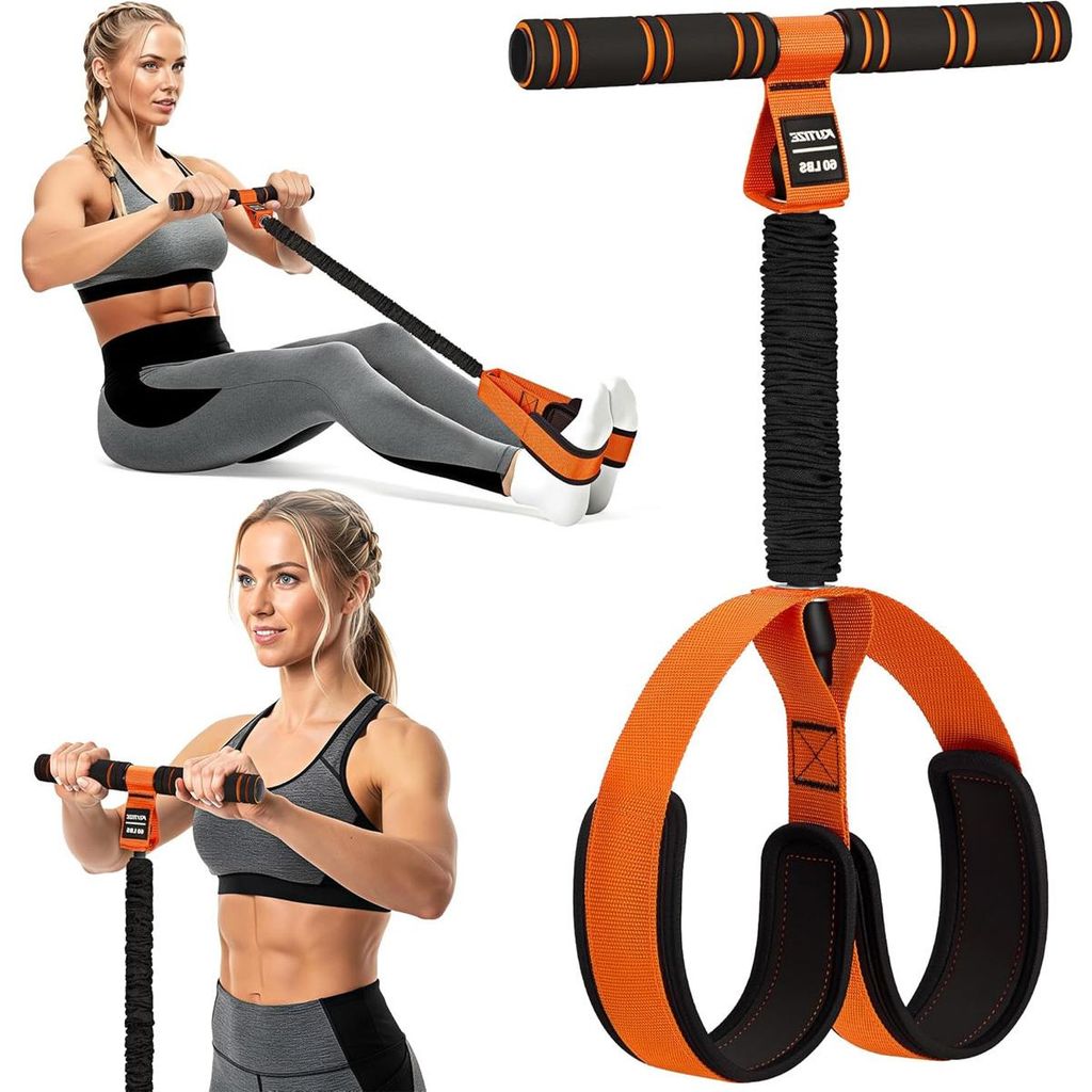 Widerstandsband mit Fußschlaufe, tragbar Bauchtrainer & Pilates Band mit Griffen, sicher verstärkt, für Home Gym & Reise Fitness