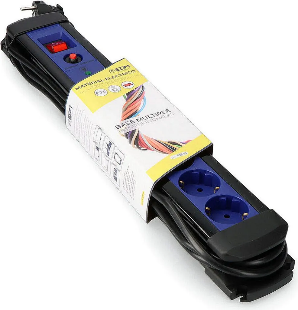 Ciabatta Elettrica 6 Posti con Interruttore e Protezione - Cavo Lungo 3m