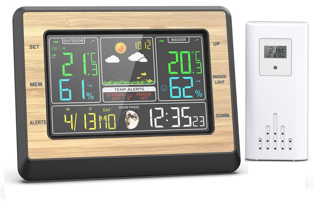Kabellose Wetterstation, Innen- und Aussenthermometer, 6-Zoll-Farbbildschirm, digitales Wetterthermometer mit Wettervorhersage, Temperatur, Luftfeu...