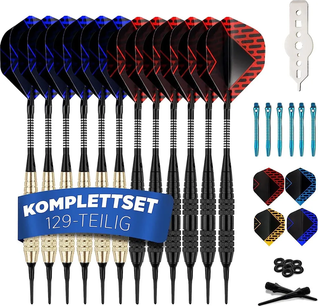Lot de 12 Fléchettes Souples DartPro avec Pointes Plastique et Tiges Alu