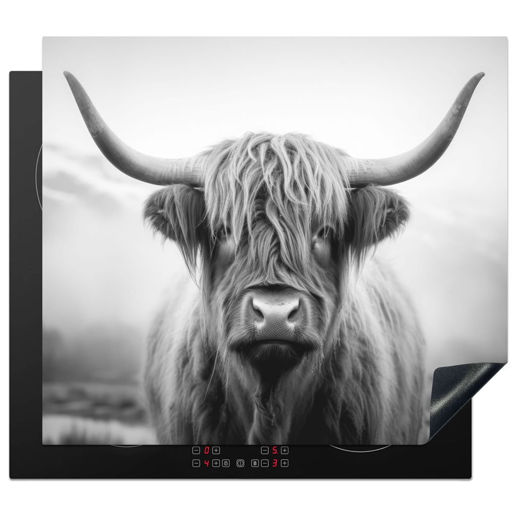 KitchenYeah Herdabdeckplatte Schottischer Highlander - Tier - Grau , 60x52cm, Küche Deko, Glaskeramikkochfeld Herdabdeckung, Abdeckplatte fùr K...