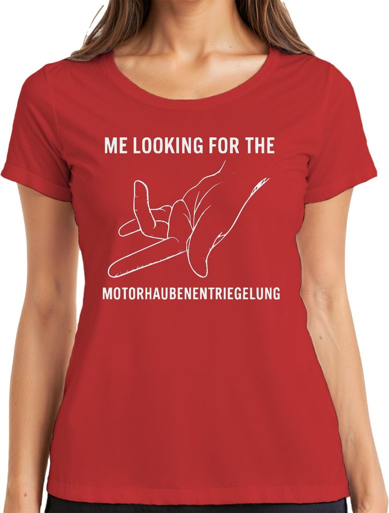 Me looking for Motorhaubenentriegelung KFZ Schrauber Geschenk Damen T-Shirt, Rot, M