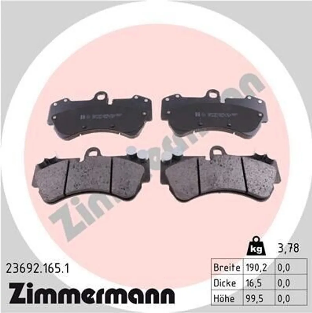 Plaquettes de Frein Zimmermann 23692.165.1 avec Témoins d'Usure Intégrés