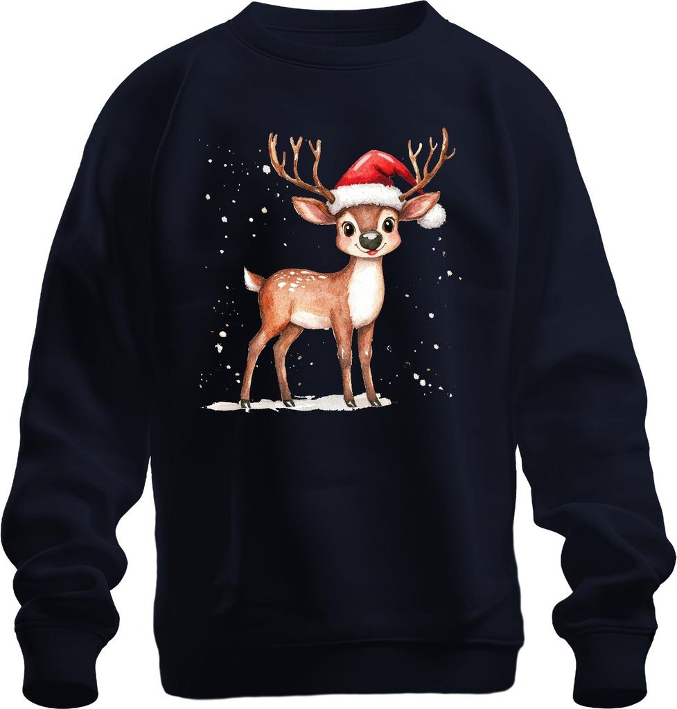Weihnachtsrentier Niedliches Aquarell Kinder Geschenk Winter Süß Uni Sweatshirt Pullover, Navy, 3XL