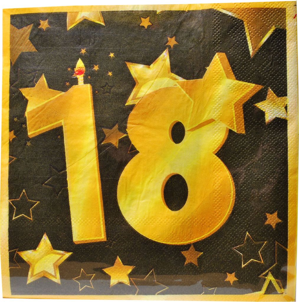 20 St. Geburtstag Papier Serviette 18 Jahre gold / schwarz Produktbild 