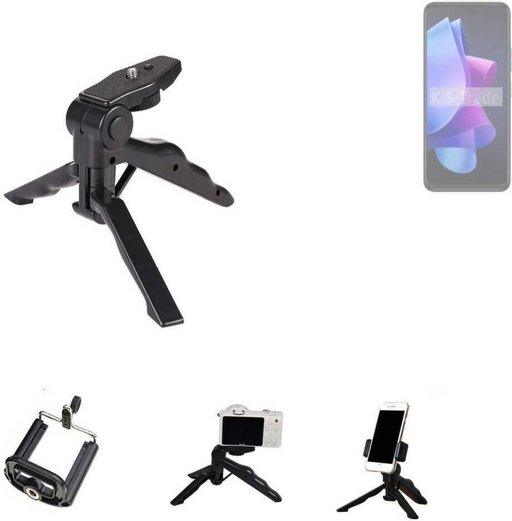 K-S-Trade Stativ Tisch-Ständer Dreibein Handy-Stativ Ständer kompatibel mit Tecno Spark 10 5G Mini-Stativ Smartphone Tripod Handy-Stativ aus Plastik