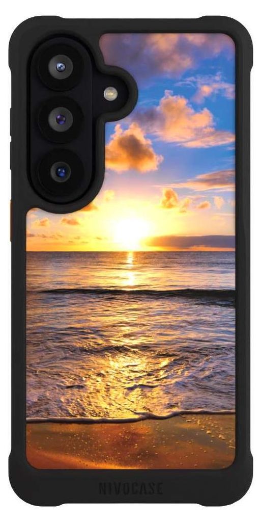 NIVOCASE Hülle für Samsung Galaxy S26 Stoßfeste Handyhülle NIVOmax Case Schwarz Meer Sonnenuntergang Strand