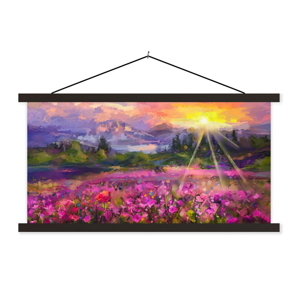 MuchoWow Textilposter Gemälde - Ölfarbe - Blumen - Natur - Sonne 60x30 cm mit schwarzem Rahmen - Textilien