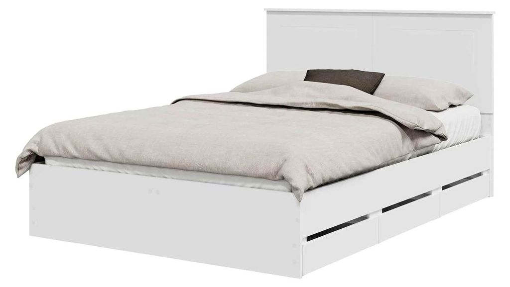Bettgestell mit Schubladen Weiß 140 x 190 cm aus konstruiertem Holz, modernes Schlafzimmermöbel mit Stauraum, elegantes Design