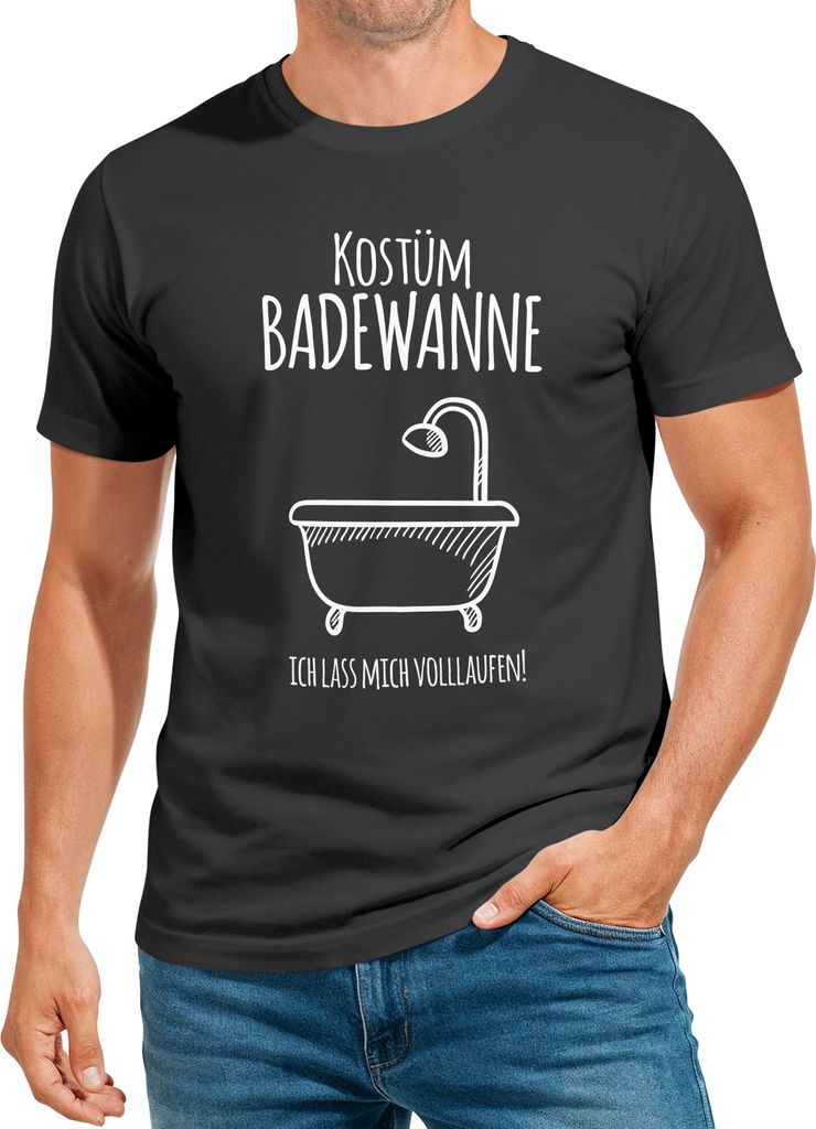 Herren T-Shirt Fasching Last Minute Kostüm Badewanne für Faschingsmuffel Ich lass mich volllaufen Spruch Verkleidung Faschingssshirt Moonworks