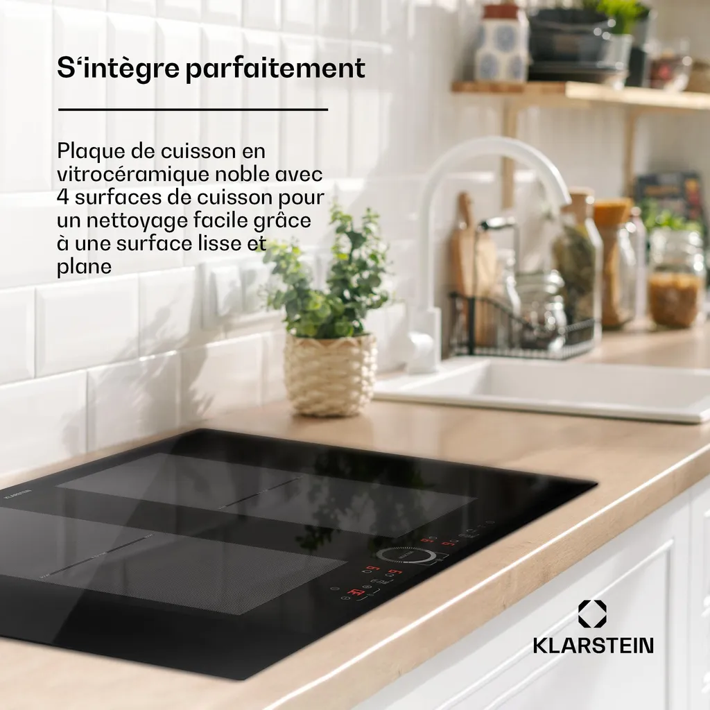 Table de Cuisson Induction 4 Foyers 7000W Encastrable avec Touch Control