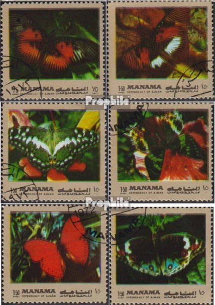 Briefmarken Manama 1972 Mi 1099a A-1104a A (kompl.Ausg.) gestempelt Schmetterlinge