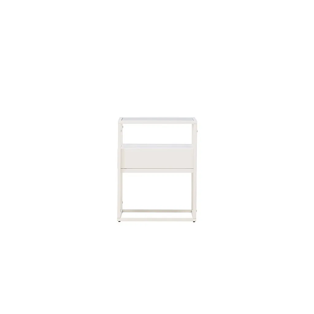Petit meuble d'angle Fortaleza blanc, console compacte à tiroir unique