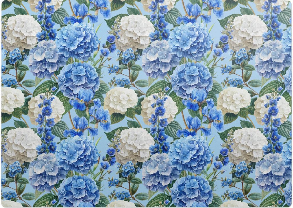 Florales Hortensien-Muster – Bodenschutzmatte – Stuhlunterlage 140x100 cm – Rutschfest – Hartbodenmatte