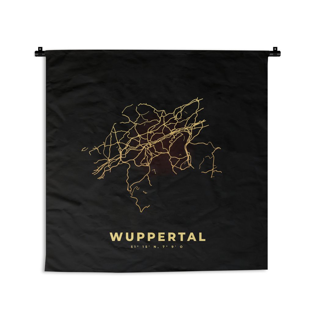 MuchoWow Wandteppich Wandbehang Wuppertal - Gold - Karte - Stadtplan 150x150 cm Tapisserie Dekoration Wandtuch - Wohnaccessoires - Modernes