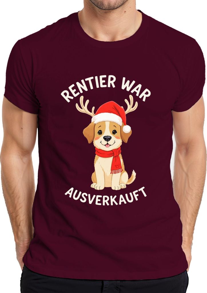 Rentier war t Hundewelpe Weihnachtsgeschenk lustig Herren T-Shirt, Burgundy, XXL