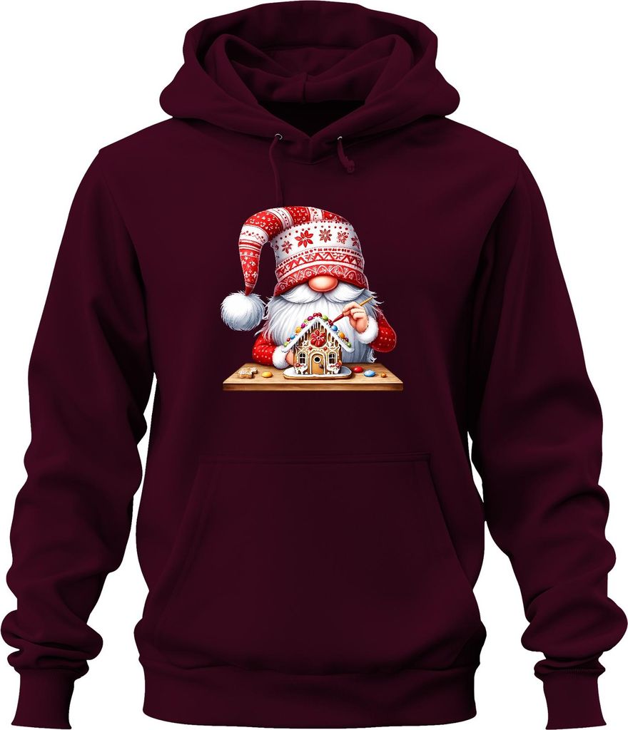 Weihnachtswichtel Lebkuchenhaus Dekoration Gnome Festlich Weihnachten Uni Hoodie Kapuzenpullover, Burgundy, S