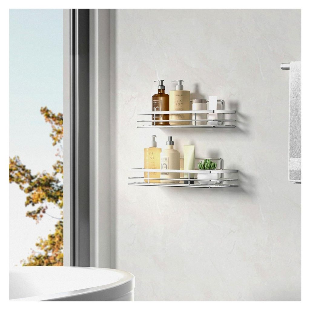Duschablage ohne Bohren, 2 Stück, Duschregal, Duschkorb, Badezimmer Organizer, Badregal, Shampoo Halterung, Dusche, Küche, mit 2 Klebeflächen, S...