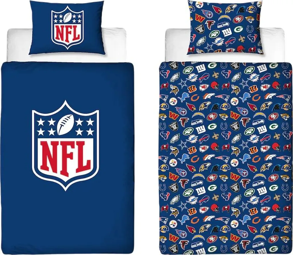 Linge de Lit NFL Réversible 177 Fils - Parure de Lit Simple Coloris Vifs