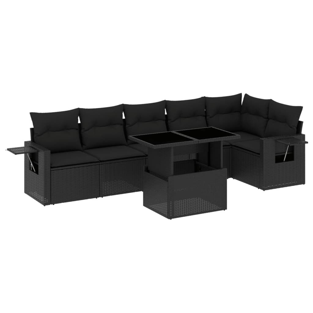 "2026 MODERNE" 7-tlg. Garten-Sofagarnitur/Garten-Essgruppe - Lounge-Set - Balkonmöbel Set - mit Kissen Schwarz Poly Rattan - Gartenmöbelset CC803...