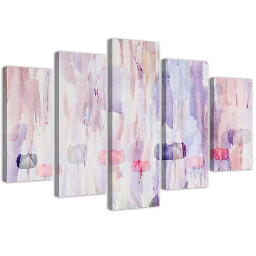 5-teiliges leinwandbild flieder abstraktion 200x100 cm Feeby rosa wandbild bereit zum aufhängen
