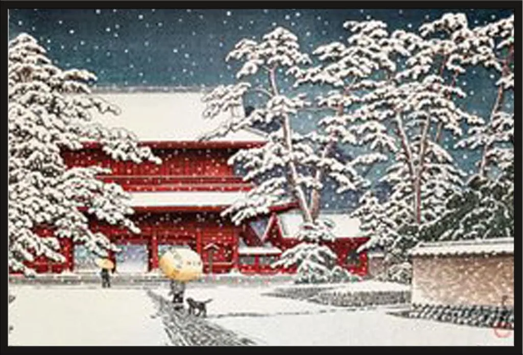 Déco Zen : Affiche Japon Temple Zojo Kawase encadrée Shinsuke noir