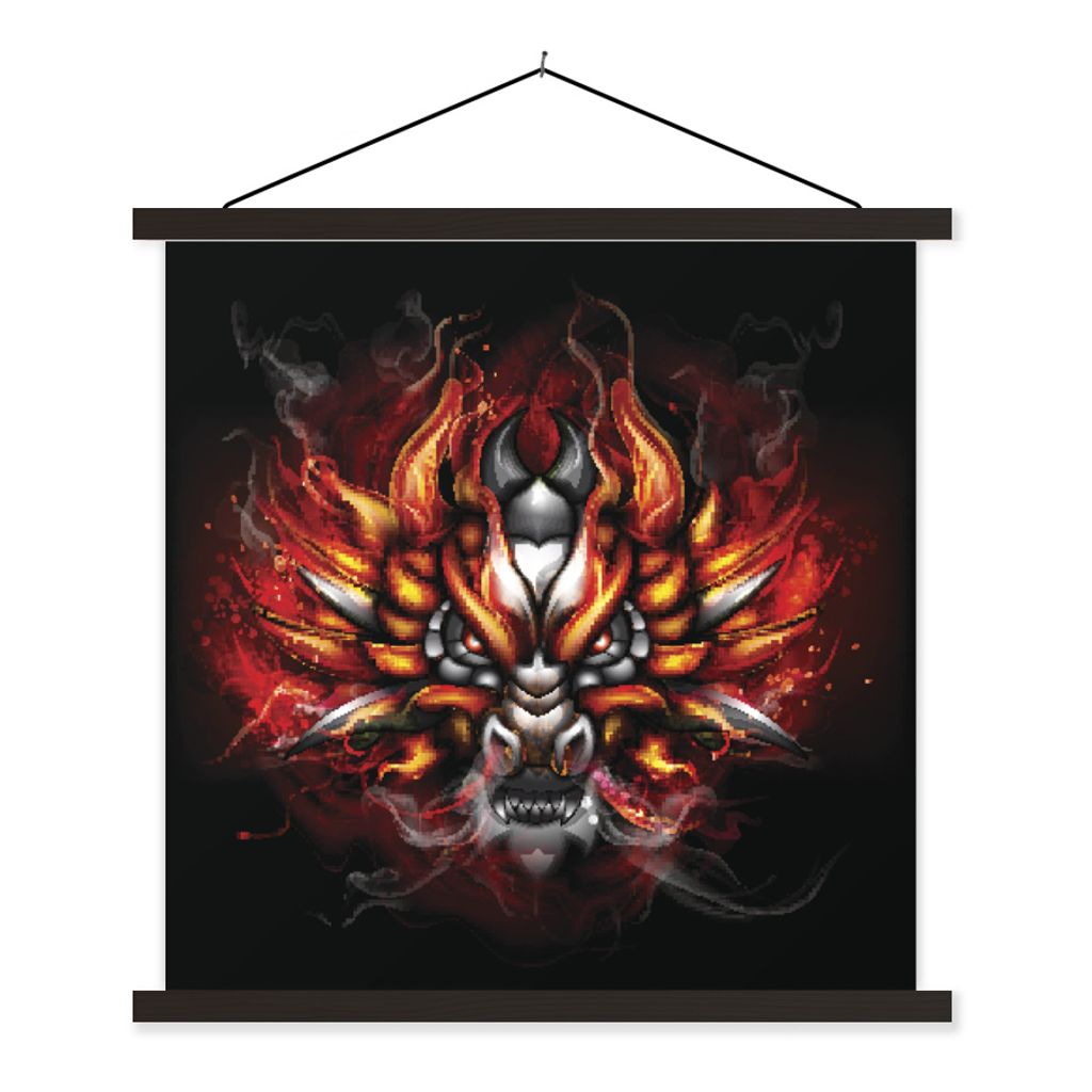 MuchoWow Textilposter Illustration eines feurigen Drachens 90x90 cm mit schwarzem Rahmen - Magnetisches