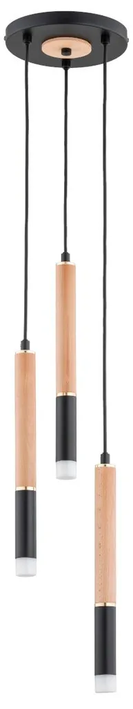 Suspension RODEO bois clair et doré 3xG9 Alfa - Lustre chic 90x20 cm