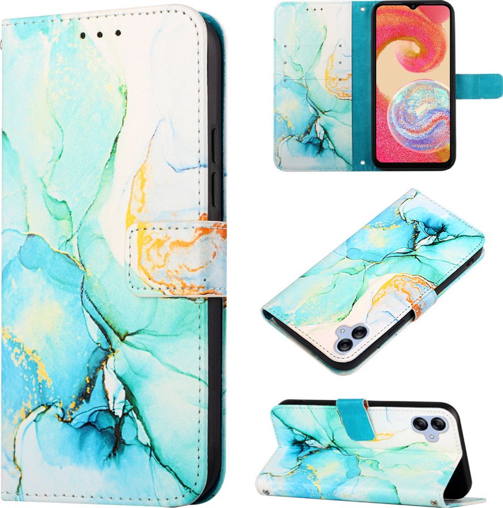 Galaxy A04E Hülle, Marmor Motiv Kunstleder Tasche Wallet Kartenfächer mit Standfunktion Klapp Schutzhülle für Samsung Galaxy A04E Türkis