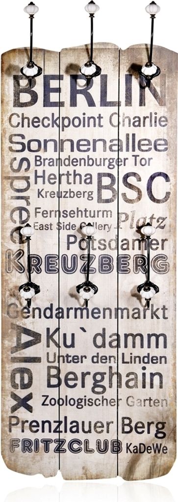 Melko Garderobe 100cm + 6 Kleiderhaken Holz Paneel - Berlin