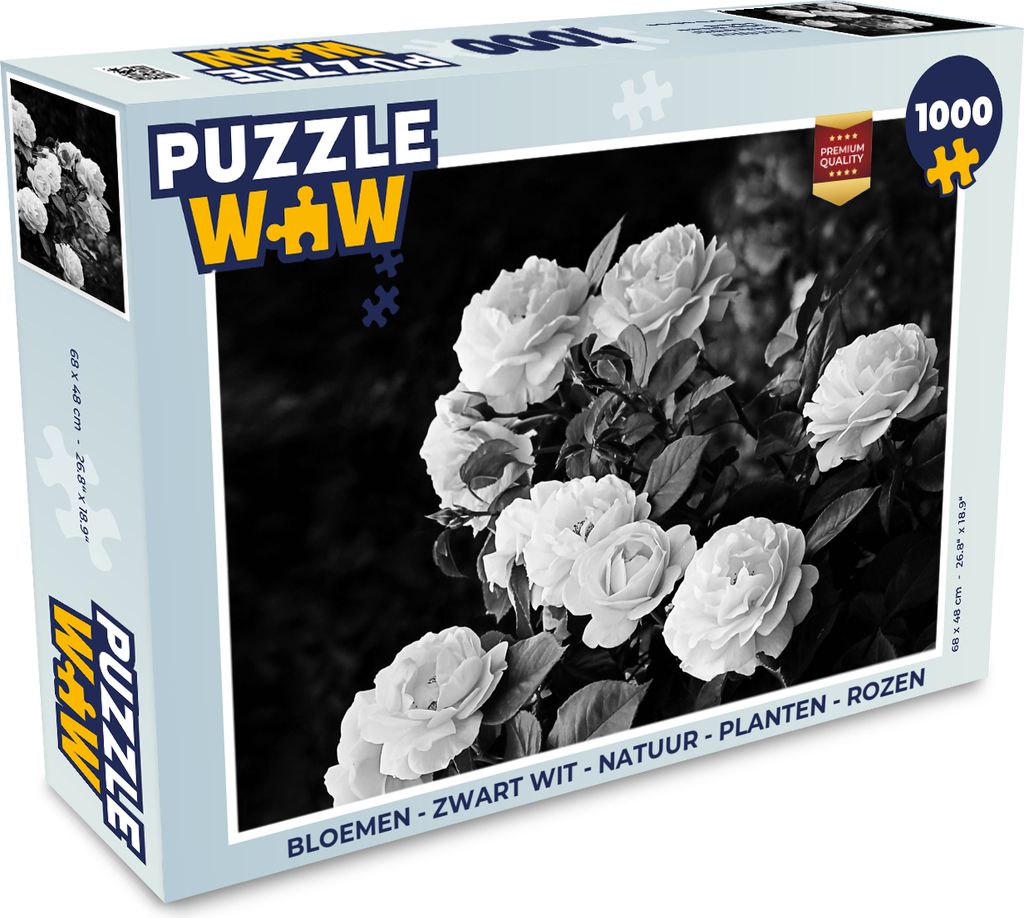 MuchoWow Puzzle 1000 Teile Blumen - Schwarz und Weiß - Natur - Pflanzen - Rosen - Erwachsene - Rätsel