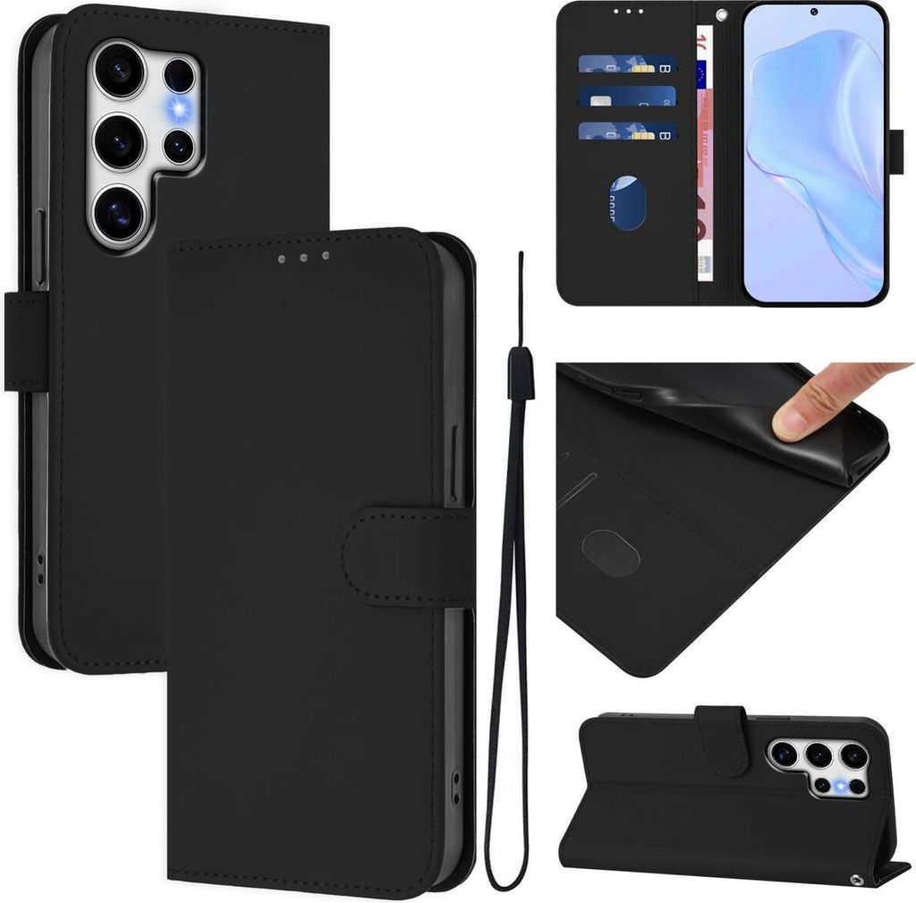 König Design Hülle kompatibel mit Samsung Galaxy S25 Ultra Kunstleder Handyhülle - Handy Case Schwarz