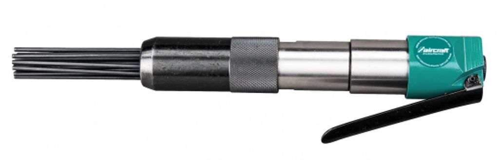 A pneumatic needle scaler tool is shown against a white background.