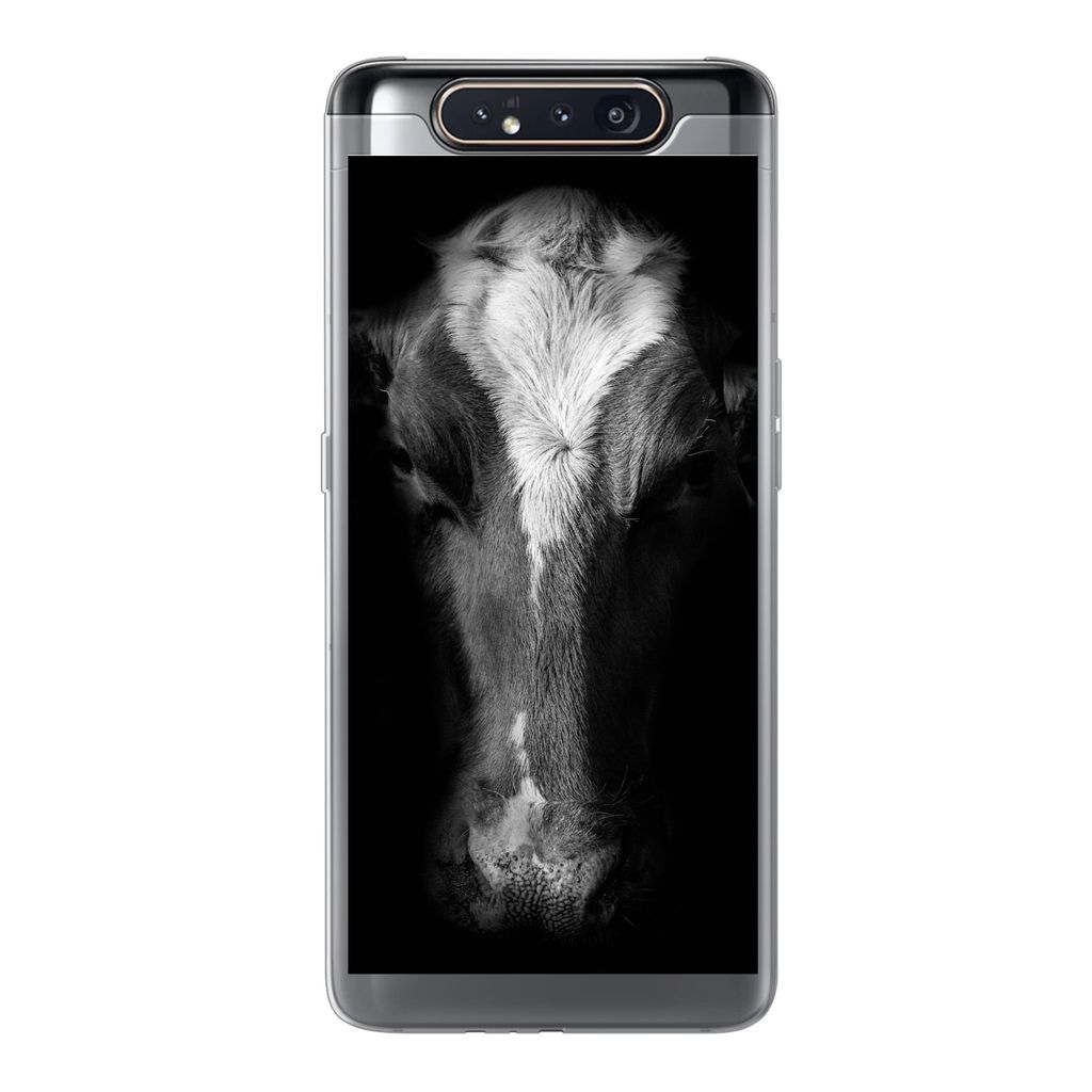 MuchoWow Handyhülle Schutzhülle Hülle für Samsung Galaxy A80 Kuh - Tiere - Schwarz Silikon Softcase Handy Hülle - Schutzdeckel
