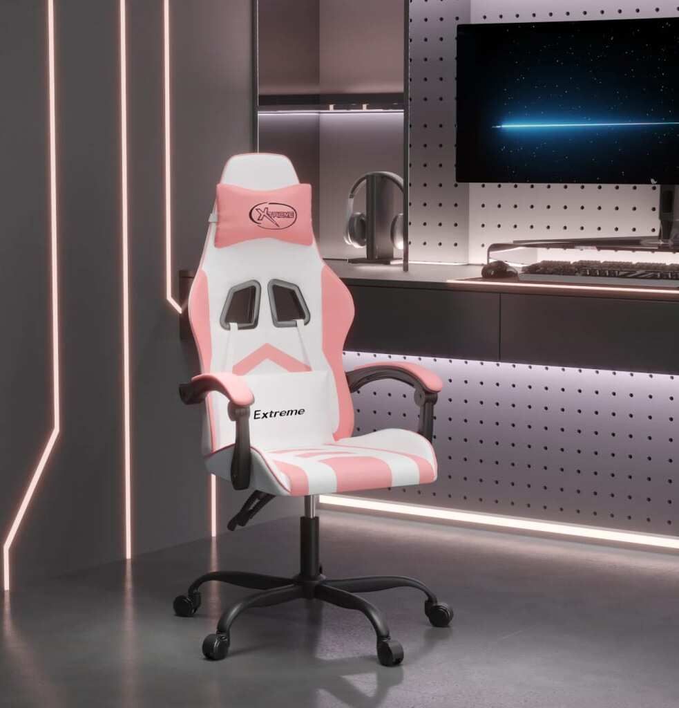 Schlichtes Gaming-Stuhl Drehbar Weiß und Rosa Kunstleder - Bürostühle DE9638380 1parcel